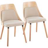 Anabelle Dining Accent Chair in Natural Wood & Cream Fabric (Set of 2)